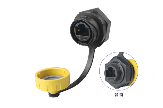 YM-20-RJ45塑膠+圓型黃色款防水航空插頭連接器